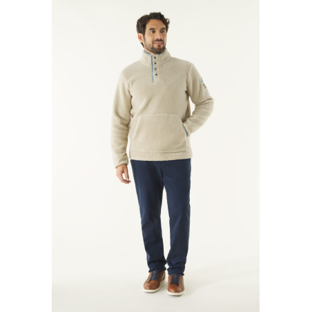 Sweat sherpa col haut pour homme gris beige | Mousqueton