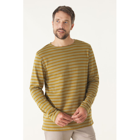 Marinière homme à manches longues vert mousse et marron bronze | Mousqueton