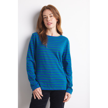 Marinière bicolore femme vert émeraude et bleu cobalt | Mousqueton