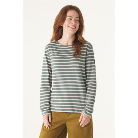 Marinière bicolore femme vert kaki et beige gris | Mousqueton