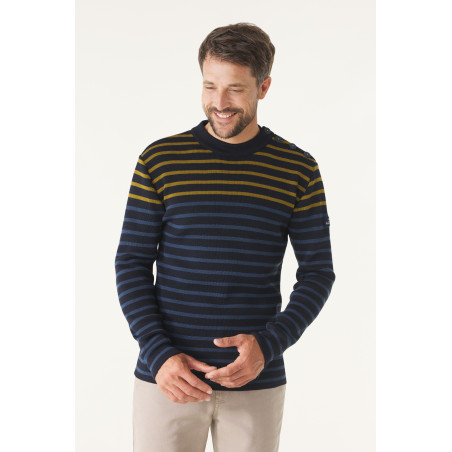 Pull marin TIM rayé marron et bleu homme | Mousqueton