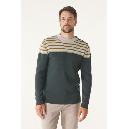 Pull marin rayé marron et vert homme | Mousqueton