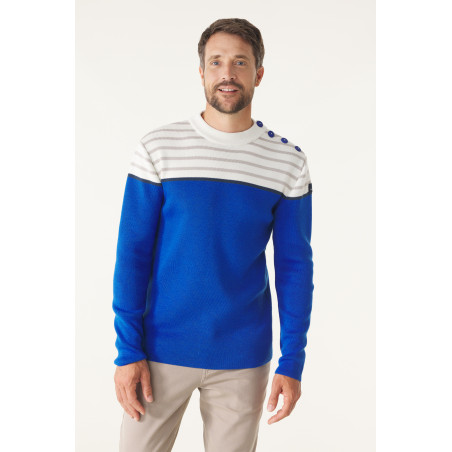Pull marin rayé beige et bleu homme | Mousqueton