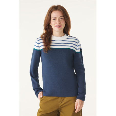CROZON Women's Light Blue and Emerald Striped Sailor Sweater | Mousqueton