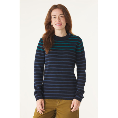 Women's navy blue and emerald striped sailor sweater CROZON | Mousqueton
