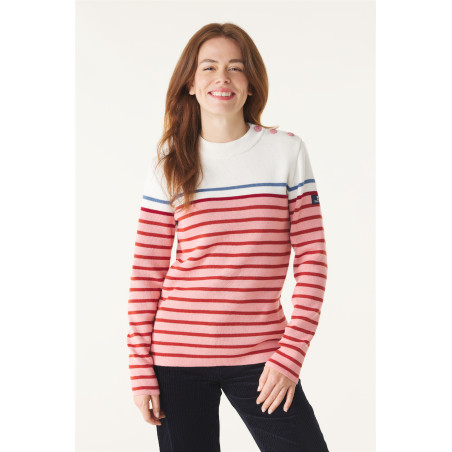 Pull marin femme CROZON rayé rose et bleu clair | Mousqueton