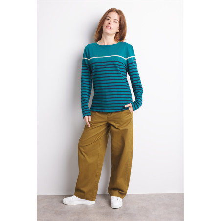 Marinière multicolore vert marine beige femme | Mousqueton