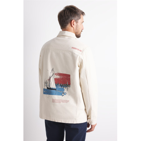 Veste en toile écrue chinée homme en collaboration avec Romuald Nio | Mousqueton