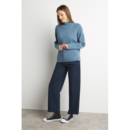 Women's bluish gray turtleneck wool sweater | Mousqueton
