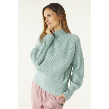 Women's pale green turtleneck wool sweater | Mousqueton