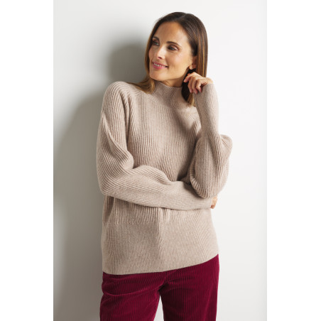 Women's stone gray turtleneck wool sweater | Mousqueton