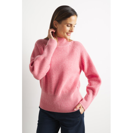 Women's peony pink turtleneck wool sweater | Mousqueton