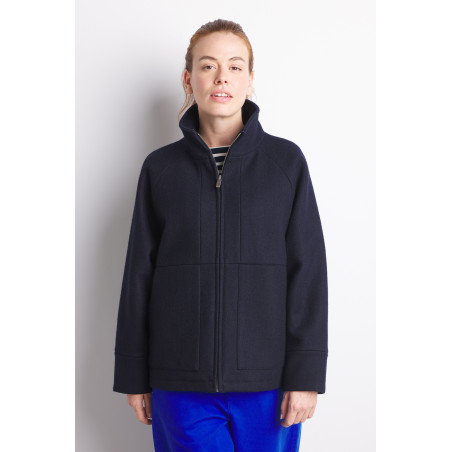 Veste zippée femme en drap de laine bleu marine | Mousqueton