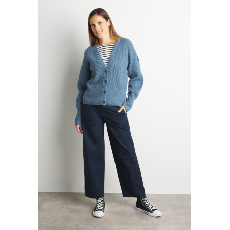 Women's bluish gray wool cardigan | Mousqueton