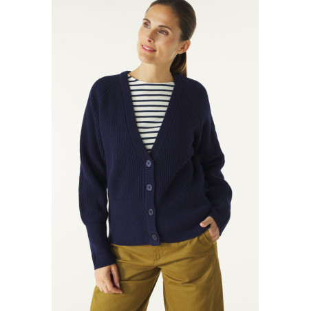 Women's navy blue wool cardigan | Mousqueton