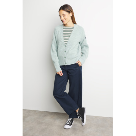 Women's pale green wool cardigan | Mousqueton