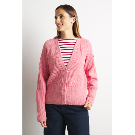 Women's peony pink wool cardigan | Mousqueton