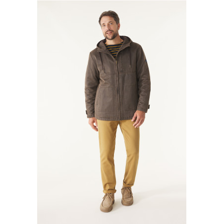 Veste suédée marron café à capuche pour homme | Mousqueton
