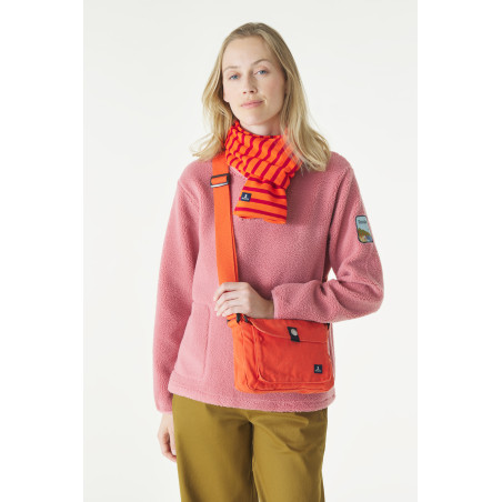 Bright orange zippered bag and adjustable shoulder strap | Mousqueton