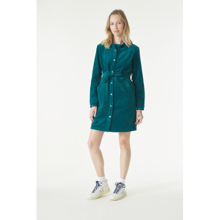 Emerald green corduroy shirt dress | Mousqueton