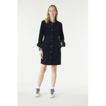 Navy blue corduroy shirt dress | Mousqueton