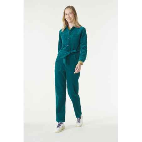 Women’s corduroy jumpsuit in emerald green | Mousqueton