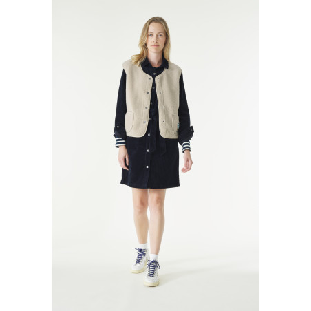 Gilet sans manches femme en sherpa gris beige | Mousqueton