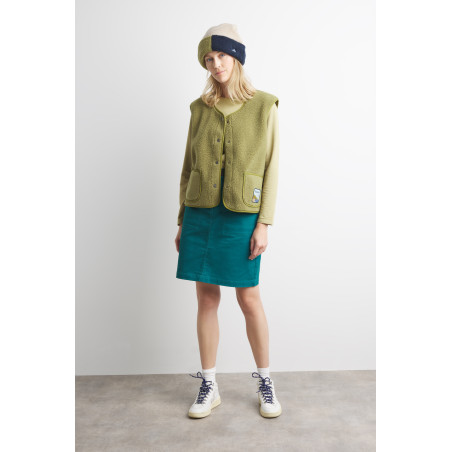 Gilet sans manches femme en sherpa vert mousse | Mousqueton
