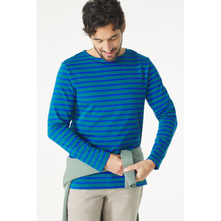 Marinière homme à manches longues vert émeraude et bleu cobalt | Mousqueton