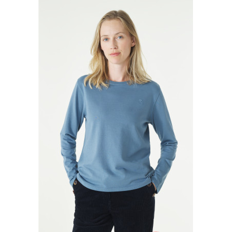 T-shirt manches longues femme gris bleuté avec imprimé | Mousqueton