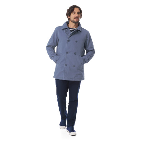 Thistle gray canvas quilted men's pea coat | Mousqueton