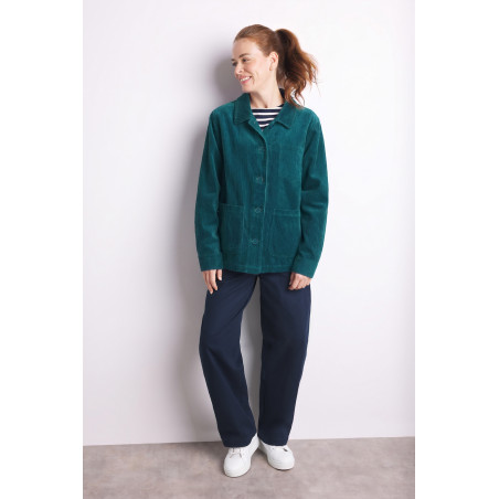 Women's emerald green velvet shirt jacket | Mousqueton