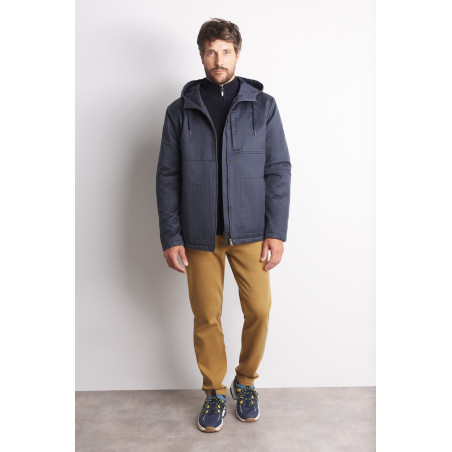 Veste suédée bleu marine à capuche pour homme | Mousqueton