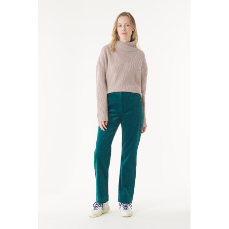 Women's emerald green corduroy pants | Mousqueton
