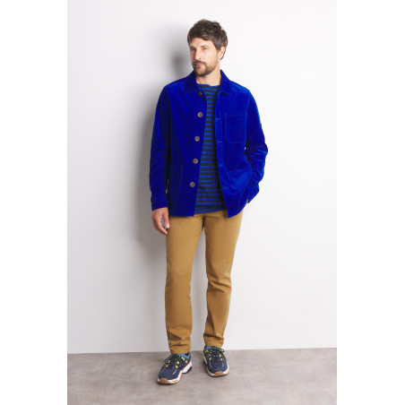 Veste de travail homme en velours côtelé bleu cobalt | Mousqueton