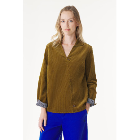 V-neck bronze brown corduroy blouse | Mousqueton