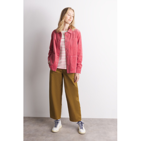 Women's peony pink velvet shirt jacket | Mousqueton