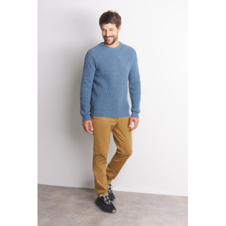 Men's bluish gray ribbed wool sweater | Mousqueton