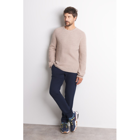 Men's stone gray ribbed wool sweater | Mousqueton