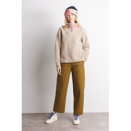 Sweat sherpa col haut pour femme gris beige | Mousqueton