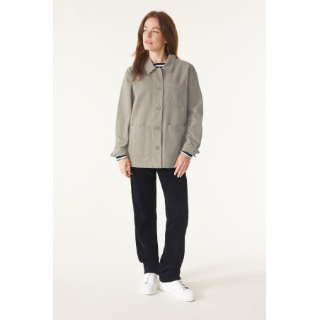Veste de travail femme en toile de coton gris pierre | Mousqueton