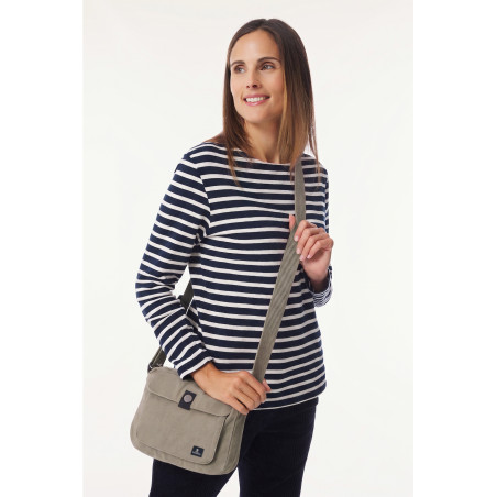 Stone gray zippered bag and adjustable shoulder strap | Mousqueton