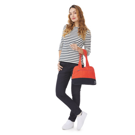 Sac porté épaule bicolore femme orange vif | Mousqueton