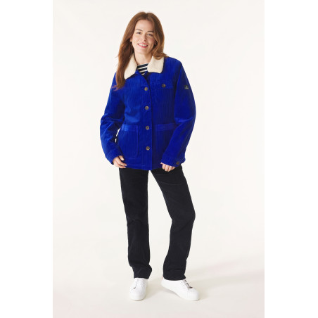 Veste de travail femme en velours côtelé bleu cobalt | Mousqueton