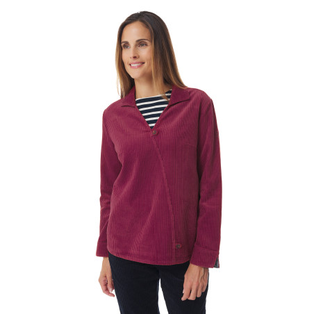 Blouse col V en velours côtelé rouge brique | Mousqueton