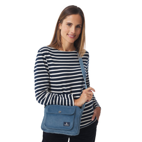 Corduroy bluish gray shoulder bag | Mousqueton