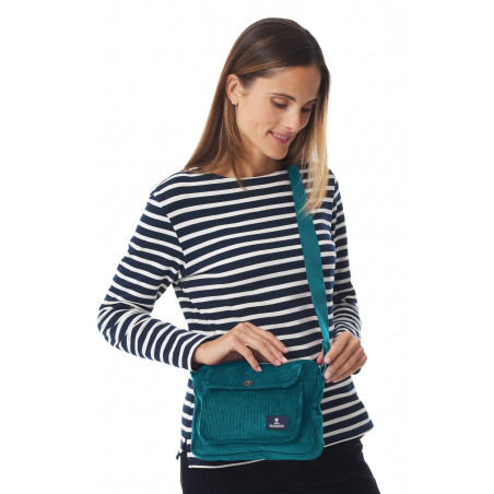 Corduroy emerald green shoulder bag | Mousqueton