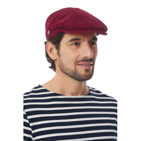 Casquette plate en velours côtelé rouge brique | Mousqueton