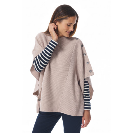 Women's stone gray wool poncho | Mousqueton
