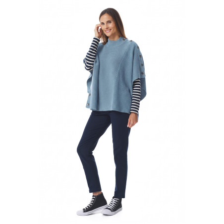 Women's bluish gray wool poncho | Mousqueton